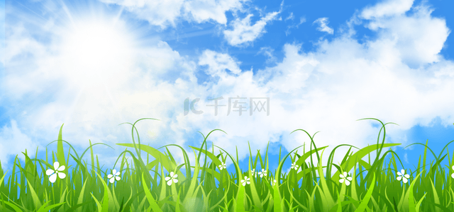 春天天空光效绿色草地背景