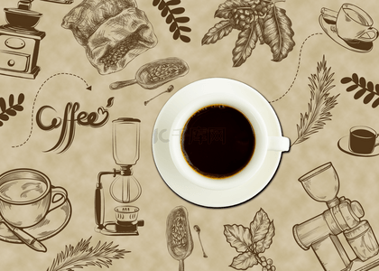 咖啡豆线背景图片_线稿精致咖啡机