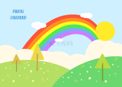 草地视频背景图片_草地可爱彩虹云朵背景