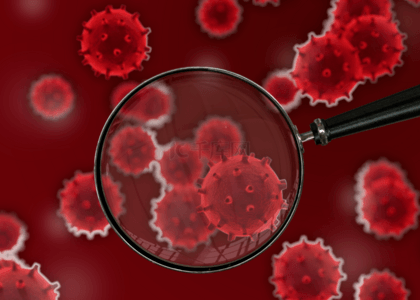 新型冠状病毒病毒背景图片_红色简约新型冠状病毒放大背景