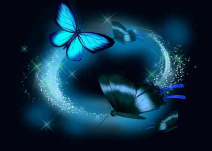 蓝色蝴蝶光效夜光背景
