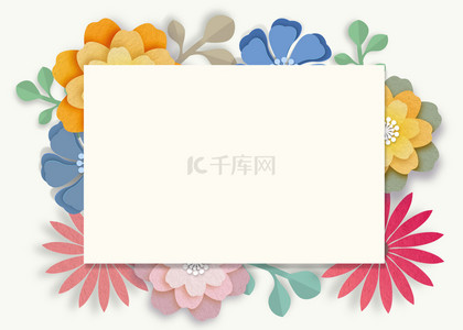 剪纸花朵边框背景图片_橙色和蓝色花朵霓虹剪纸花卉背景