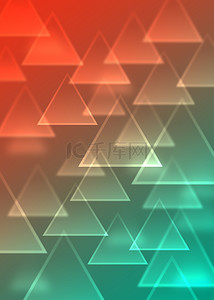 绿色三角几何背景图片_三角形绿色橘红色几何发光