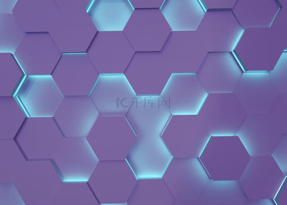 紫色3d立体商务蜂窝蓝色光效背景