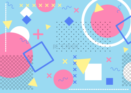 创意孟菲斯背景图片_蓝色粉色孟菲斯几何抽象背景