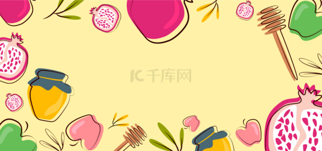 苹果线条背景图片_黄色卡通植物线条边框背景