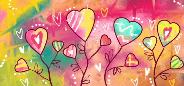 黄色油画背景背景图片_粉色爱心树枝图案壁纸