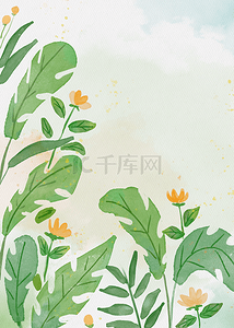 植物叶子背景背景图片_绿色水彩风格植物叶子背景