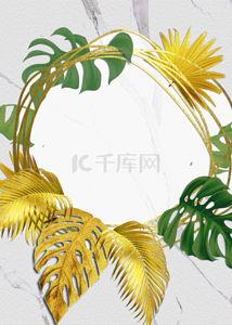 豪华时尚线性框架金色热带植物壁纸