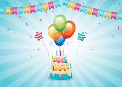 生日快乐可爱背景图片_卡通可爱气球蛋糕生日背景