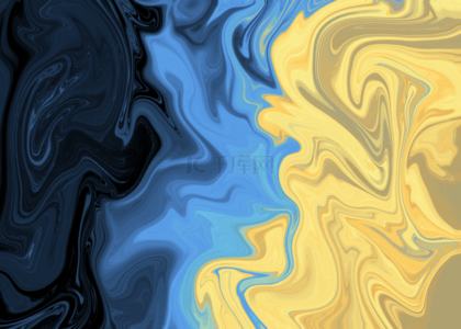 黄色撞色背景背景图片_蓝黄色颜料液体混合撞色背景