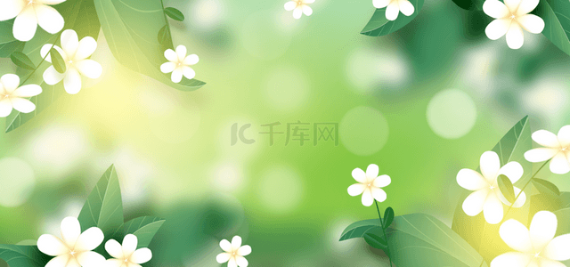 渐变的花背景图片_春天渐变绿色光效花卉背景