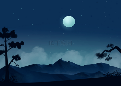 森林月亮背景图片_森林云夜背景