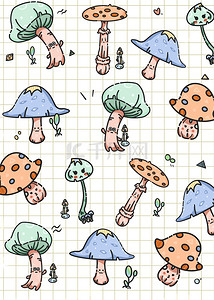 格纹卡通背景图片_可爱卡通蘑菇背景