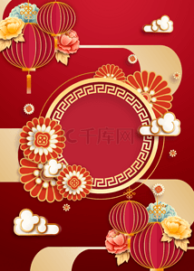 新年剪纸风格背景图片_红色新年中国风格金色描边背景