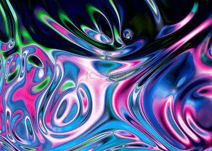 蓝粉色流动全息酸性抽象背景