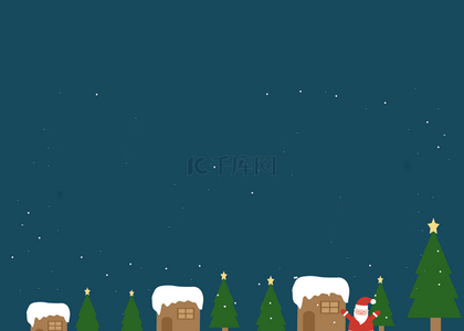 扁平风松树和圣诞老人圣诞背景