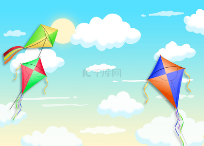 多彩的天空风筝飞行背景