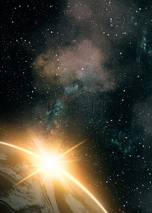 写实星系橙色日出太阳银河宇宙背景
