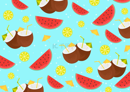 壁纸柠檬背景图片_西瓜柠檬椰子夏季水果
