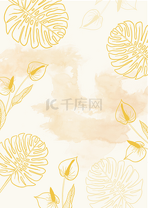 马蹄莲金色复古花卉金线背景金箔