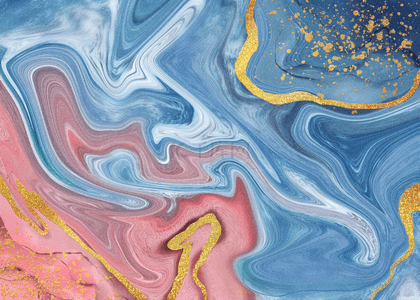 蓝金大理石背景图片_蓝粉色流动金粉抽象大理石背景