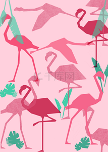 粉红火烈鸟抽象几何动物背景