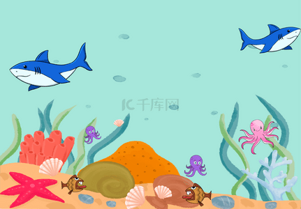 生物蓝色背景背景图片_世界海洋日章鱼