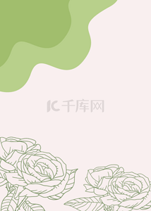 米色质感绿色色块线条花卉背景