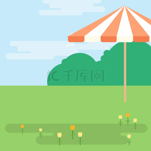 卡通装饰伞背景图片_卡通背景绿色草地和伞