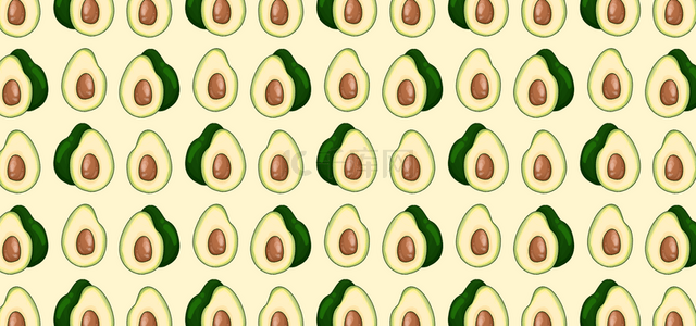 切开牛油果平铺黄色背景