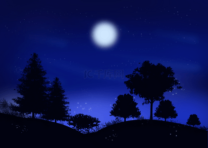 森林月夜剪影背景