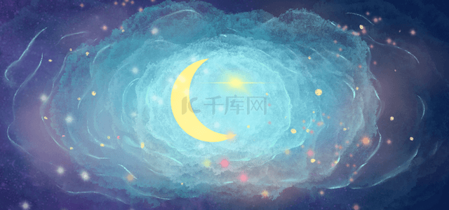 中梦幻背景图片_梦幻海洋中的月亮星海背景