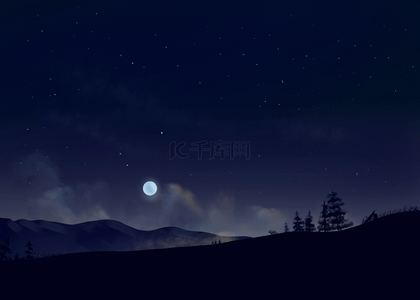 森林月亮夜晚背景图片_星辰忧山背景