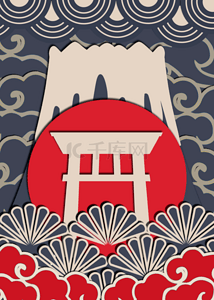红色复古花纹背景背景图片_红色日本复古蓝色背景