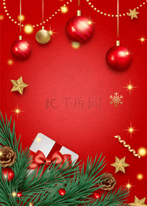 圣诞节卡通彩球和礼物红色背景