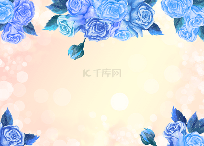 蓝色光斑渐变背景图片_蓝色花卉渐变光斑玫瑰花