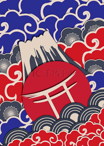日本海浪富士山复古纹理
