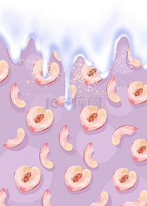 粉色桃子背景图片_奶酪桃子流动水彩水果背景