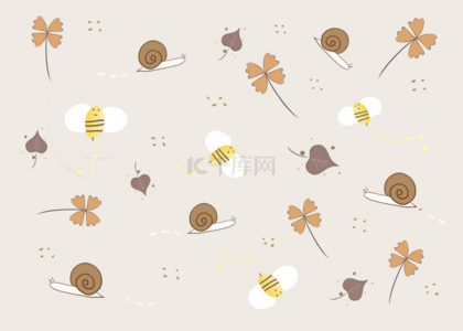 卡通小花背景图片_夏季小花和昆虫蜜蜂蜗牛