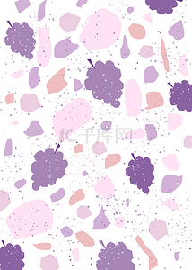几何抽象水果平铺背景紫色葡萄