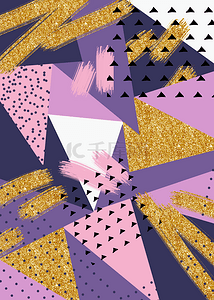 紫色孟菲斯背景图片_紫色孟菲斯几何金色闪光抽象背景
