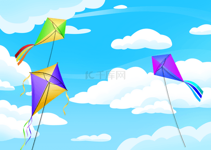 卡通的天空背景背景图片_卡通的天空风筝飞行背景