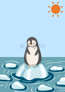 蓝色卡通企鹅背景图片_蓝色卡通风格全球变暖背景