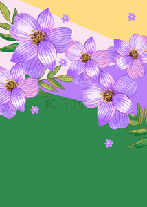 紫色碎花背景背景图片_深绿色色块拼接紫色花卉背景