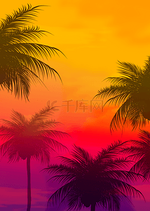 夜晚夏季背景图片_紫黄渐变夏季抽象剪影
