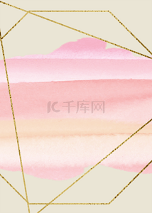 米色创意粉色笔刷色块线框背景