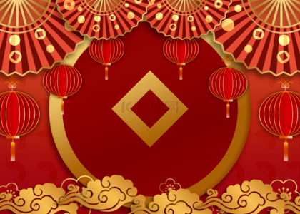 新年背景剪纸风格背景图片_新年中国风格金色描边背景