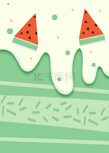 绿色流体水彩西瓜插画背景