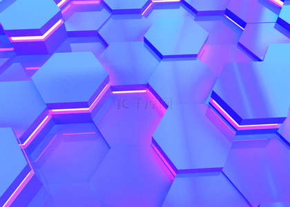 蓝色3d立体商务蜂窝粉色光效背景